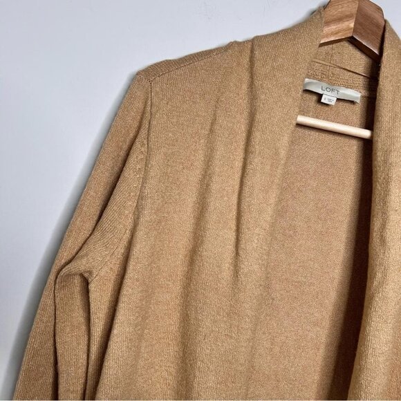 LOFT Womens Size Small Camel White Colorblock Open Front Cardigan Sweater Pocket - Picture 3 of 9